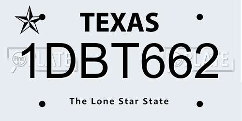 1DBT662 Texas License Plate