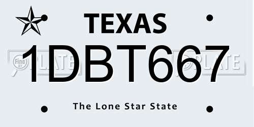 1DBT667 Texas License Plate