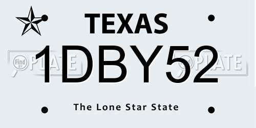 1DBY52 Texas License Plate