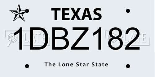 1DBZ182 Texas License Plate