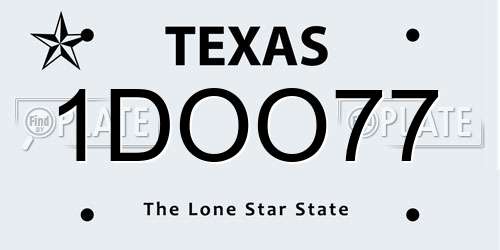 1DOO77 Texas License Plate