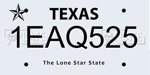 1EAQ525 Texas License Plate