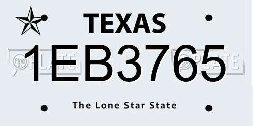 1EB3765 Texas License Plate