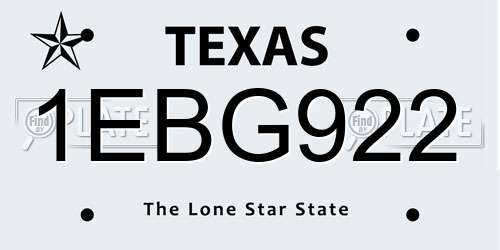 1EBG922 Texas License Plate
