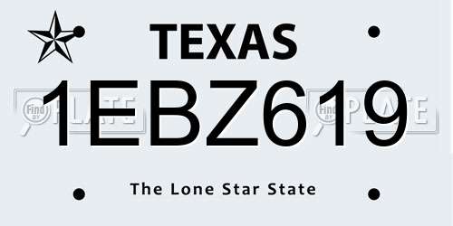 1EBZ619 Texas License Plate