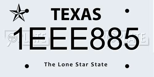 1EEE885 Texas License Plate