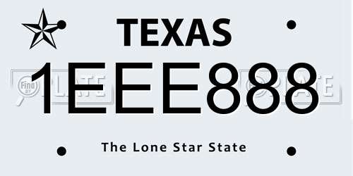 1EEE888 Texas License Plate