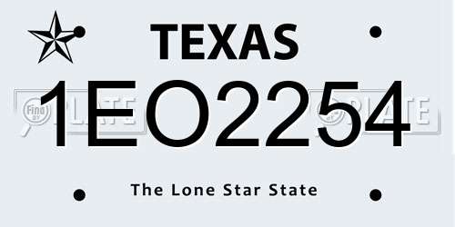 1EO2254 Texas License Plate