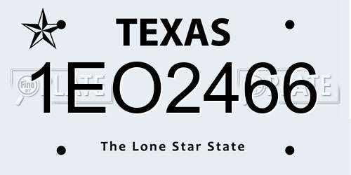 1EO2466 Texas License Plate
