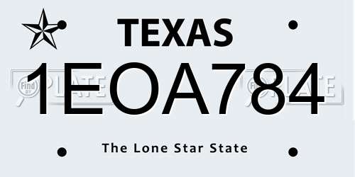 1EOA784 Texas License Plate