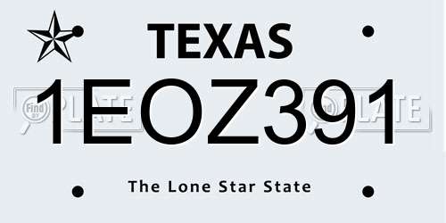 1EOZ391 Texas License Plate