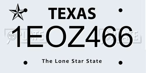 1EOZ466 Texas License Plate
