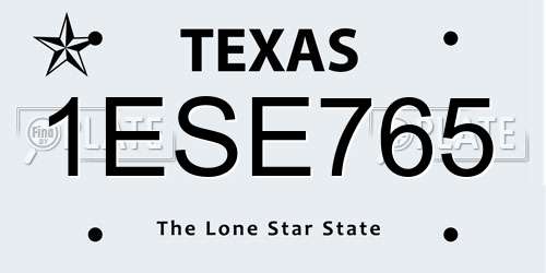 1ESE765 Texas License Plate