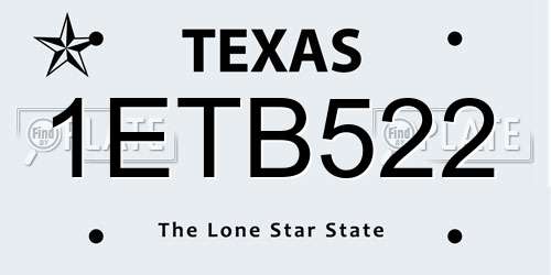 1ETB522 Texas License Plate