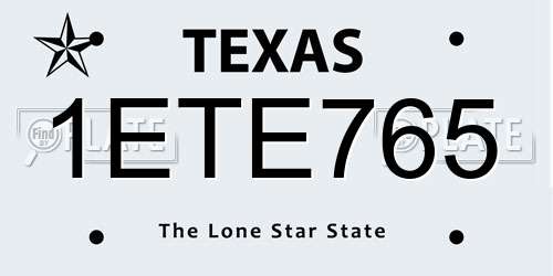 1ETE765 Texas License Plate