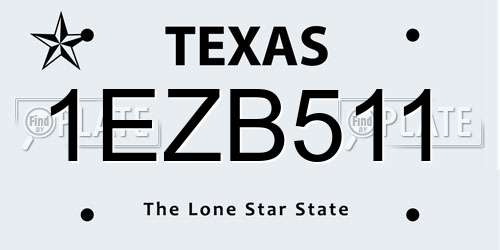 1EZB511 Texas License Plate
