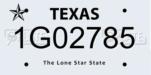 1G02785 Texas License Plate