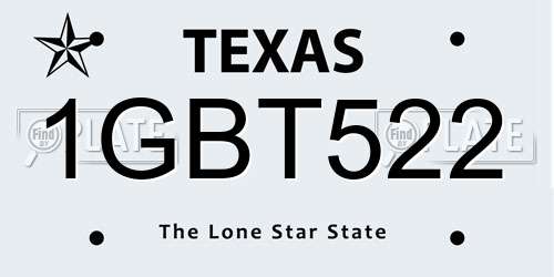 1GBT522 Texas License Plate
