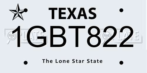 1GBT822 Texas License Plate