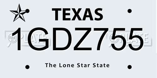 1GDZ755 Texas License Plate
