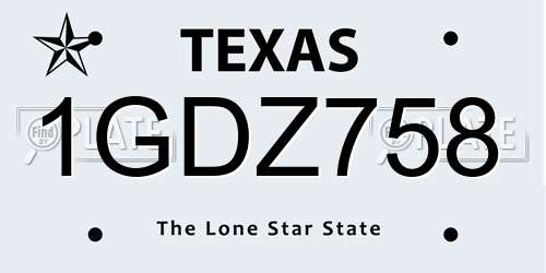 1GDZ758 Texas License Plate