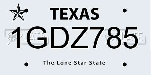 1GDZ785 Texas License Plate
