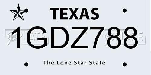 1GDZ788 Texas License Plate