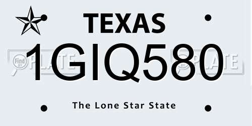 1GIQ580 Texas License Plate