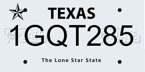1GQT285 Texas License Plate