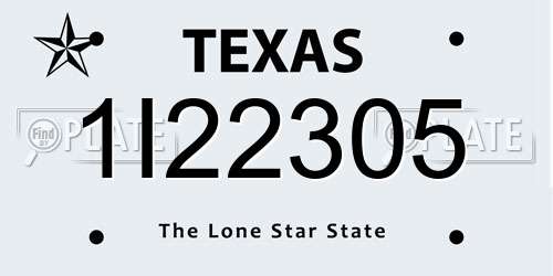 1I22305 Texas License Plate
