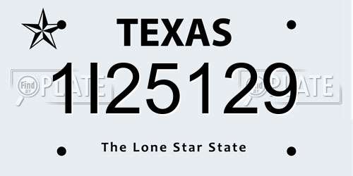 1I25129 Texas License Plate
