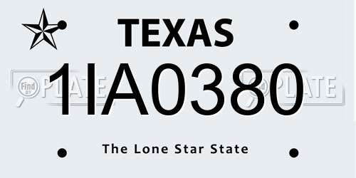 1IA0380 Texas License Plate