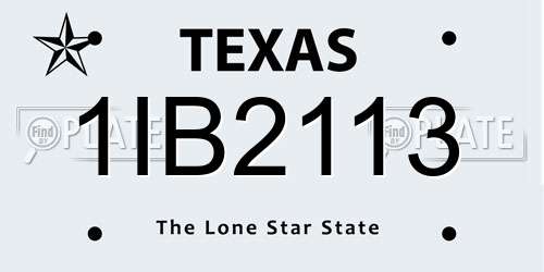 1IB2113 Texas License Plate