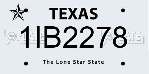 1IB2278 Texas License Plate