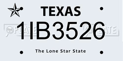 1IB3526 Texas License Plate