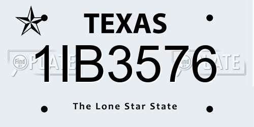 1IB3576 Texas License Plate