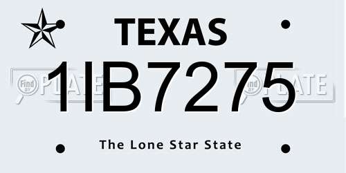 1IB7275 Texas License Plate