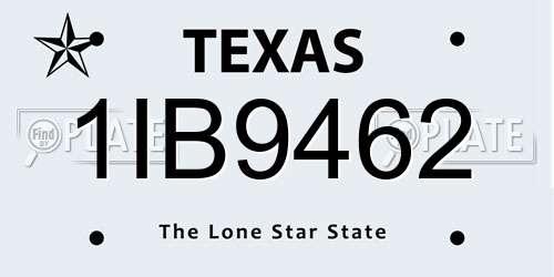 1IB9462 Texas License Plate