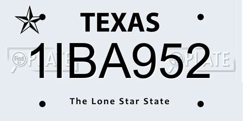 1IBA952 Texas License Plate