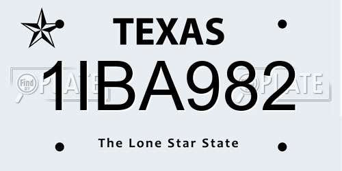 1IBA982 Texas License Plate