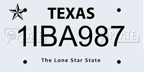 1IBA987 Texas License Plate