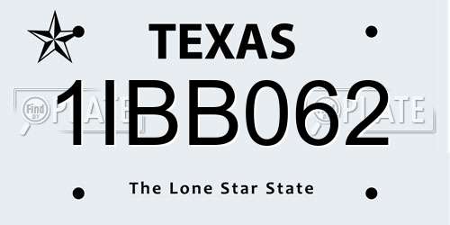 1IBB062 Texas License Plate
