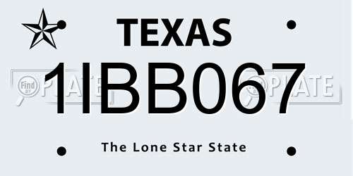 1IBB067 Texas License Plate