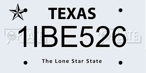 1IBE526 Texas License Plate