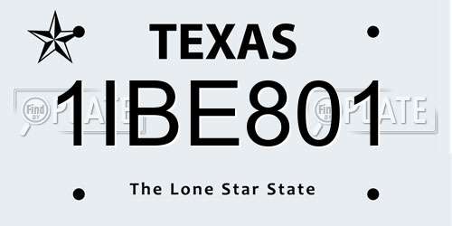 1IBE801 Texas License Plate