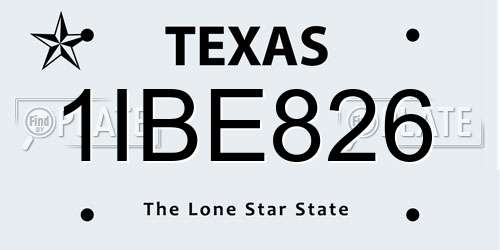 1IBE826 Texas License Plate