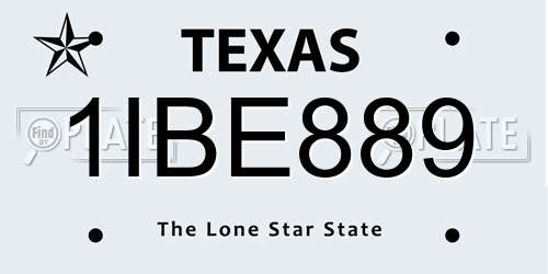 1IBE889 Texas License Plate