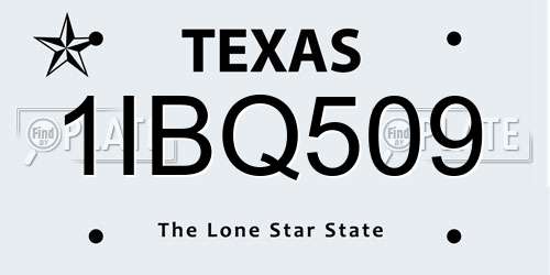 1IBQ509 Texas License Plate