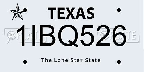 1IBQ526 Texas License Plate