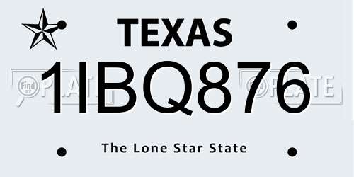1IBQ876 Texas License Plate
